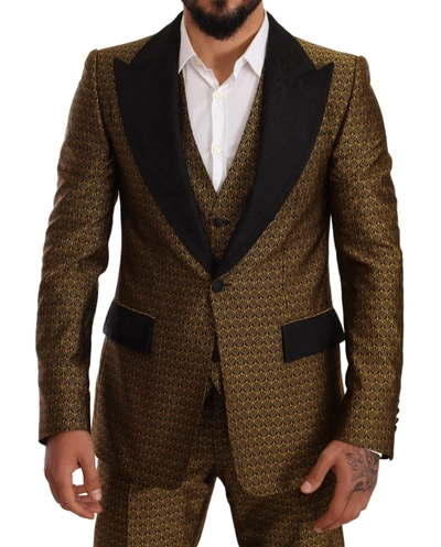 Shop Dolce & Gabbana Black Yellow  Slim Fit 3 Piece One Button Men's Suit