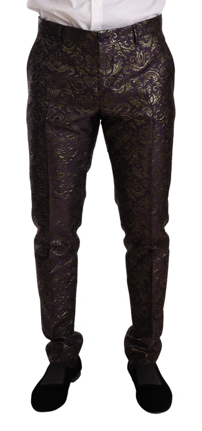 Shop Dolce & Gabbana Purple Gold Brocade Slim 3 Piece Sicilia Men's Suit