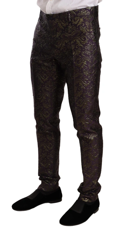 Shop Dolce & Gabbana Purple Gold Brocade Slim 3 Piece Sicilia Men's Suit