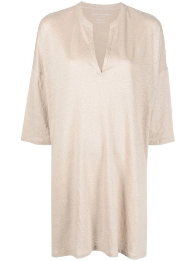 Shop Majestic Filatures 3/4 Sleeve Linen Blend Tunic Dress In Beige