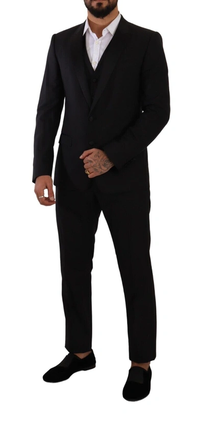 Shop Dolce & Gabbana Elegant Black Three-piece Martini Fit Men's Suit