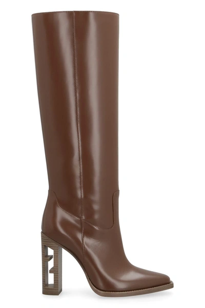 Shop Fendi Cut Leather Boots In Brown