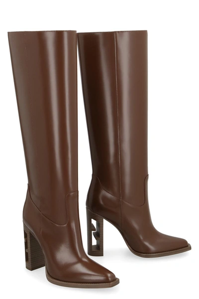 Shop Fendi Cut Leather Boots In Brown