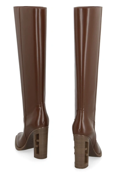 Shop Fendi Cut Leather Boots In Brown