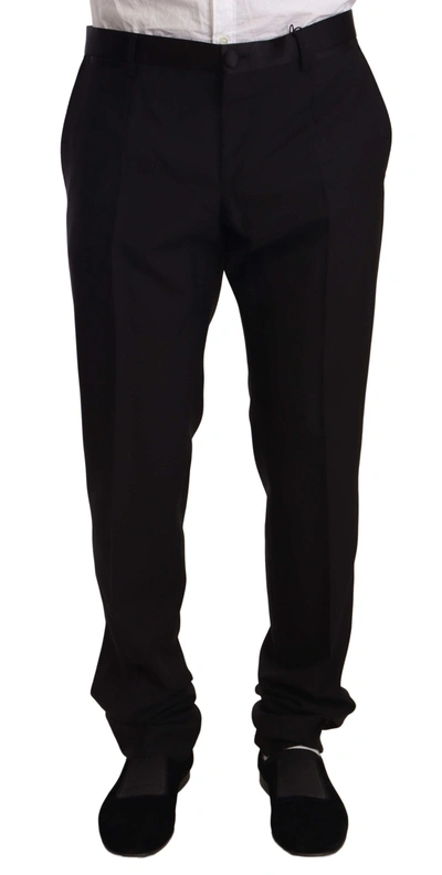 Shop Dolce & Gabbana Black Wool Formal Tuxedo Trouser Men's Pants