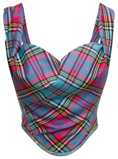 Shop Vivienne Westwood Multicolor Corset Top With Check Motif In Wool Woman