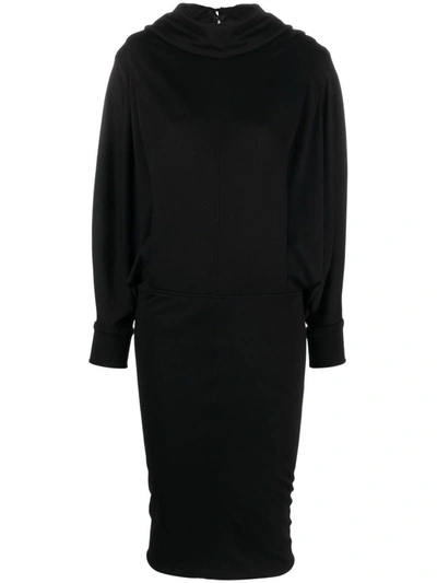Shop Saint Laurent Wool High Neck Long Dress In Black
