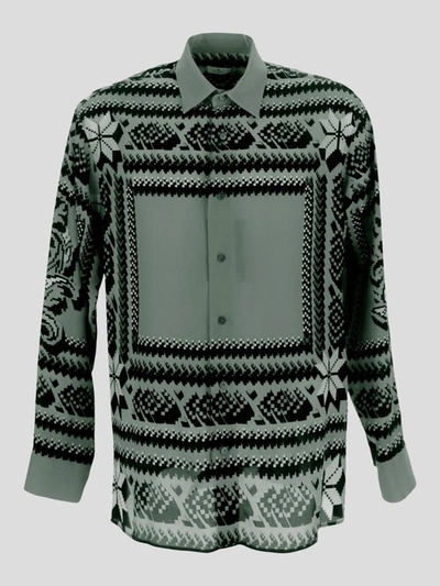 Shop Etro Shirts In <p> Sage Geometric Pattern Shirt In Silk With Long Sleeves