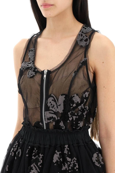 Shop Simone Rocha Sequins Sheer Tulle Top In Black
