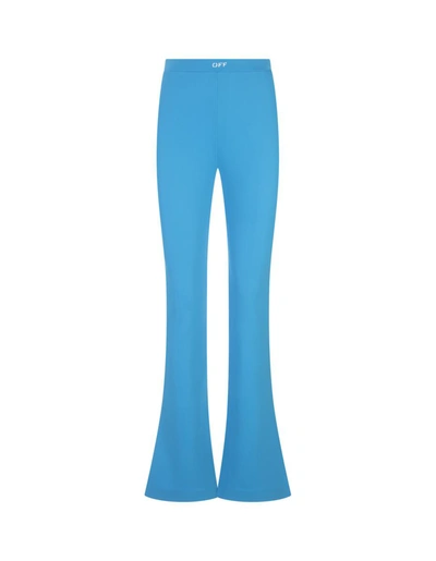 Shop Off-white Flared Trousers With Off Logo In Blue