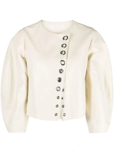 Shop Chloé Short Leather Jacket In White