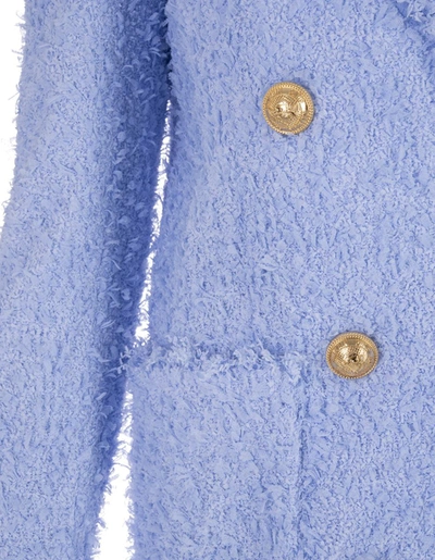 Shop Balmain Oversize Double Breasted Blazer In Tweed In Blue