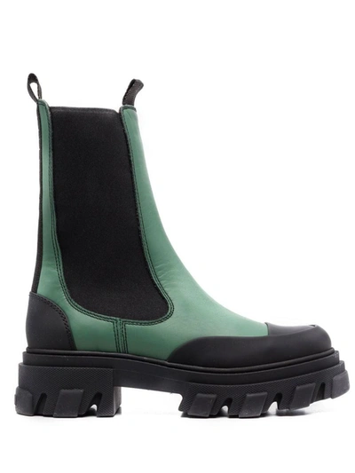 Shop Ganni Leather Boots In Green
