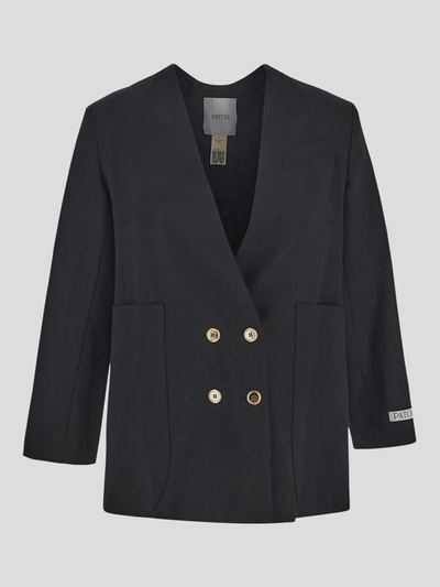 Shop Patou No Collar Double Breasted Jacket In Black