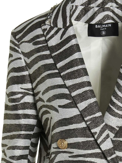 Shop Balmain Zebra Blazer In Multicolor
