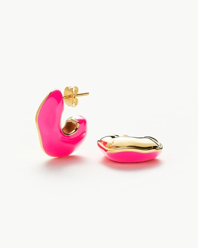 Shop Missoma Squiggle Chubby Two Tone Enamel Hoop Earrings 18ct Gold Plated, Hot Pink 18ct Gold Plated/hot Pink