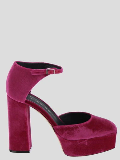 Shop Giuseppe Zanotti Sandals In <p>bebe Leo 120mm Pumps From  Featuring Fuchsia Pink, Leather, Velvet Effect, Square