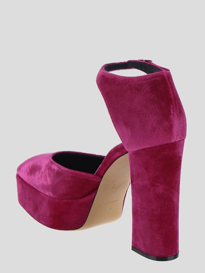 Shop Giuseppe Zanotti Sandals In <p>bebe Leo 120mm Pumps From  Featuring Fuchsia Pink, Leather, Velvet Effect, Square