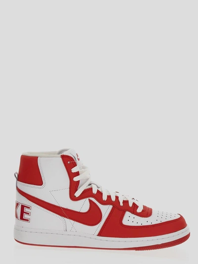 Shop Homme Plus X Nike Sneakers In <p> High Sneaker In Red And White Leather With Openwork Details