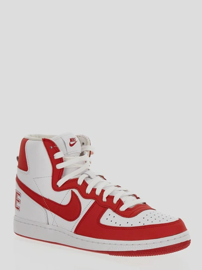 Shop Homme Plus X Nike Sneakers In <p> High Sneaker In Red And White Leather With Openwork Details