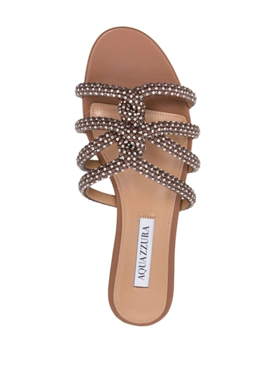 Shop Aquazzura Flat Moondust Sandals Shoes In Brown