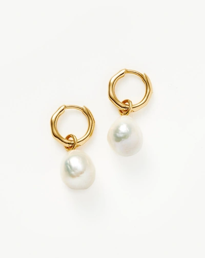 Shop Missoma Baroque Pearl Organic Drop Mini Hoop Earrings 18ct Gold Plated Vermeil/pearl