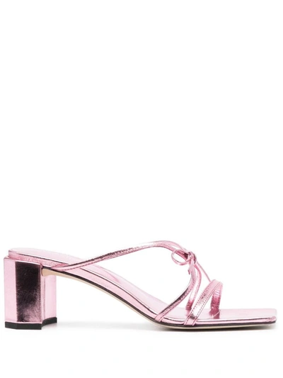 Shop By Far June Metallic Leather Mules In Pink
