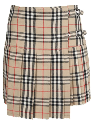 Burberry Zoe Vintage Check Asymmetrical Wool Kilt In Brown | ModeSens