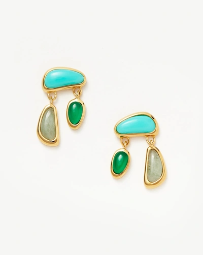 Shop Missoma Molten Gemstone Floating Charm Stud Earrings 18ct Gold Plated/chalcedony & Turquoise & Aquamarine