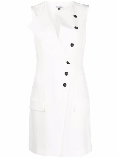 Shop Krizia Asymmetrical Buttoned Midi Dress In White