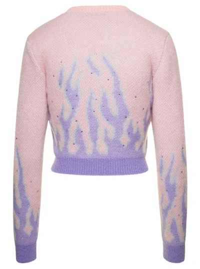 Shop Alessandra Rich Light Pink Flame Jacquard Knitted Jumper With Hotfix In Mohair Blend Woman