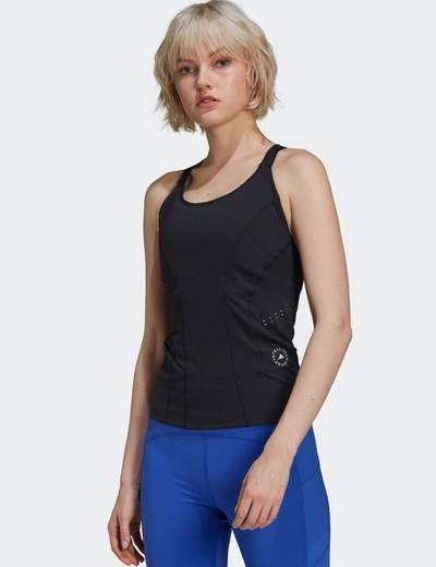 Adidas By Stella Mccartney Cutout Logo-print Stretch Tank In Black