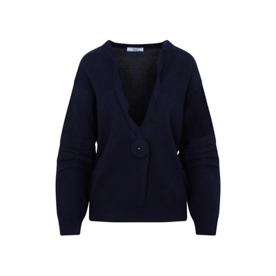 Shop Prada Wool And Cashmere V-neck Sweater In Blue