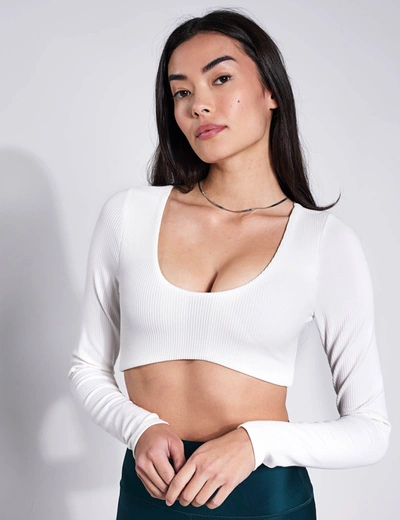 Alo Yoga Ribbed Defined Long Sleeve Sports Bra In White
