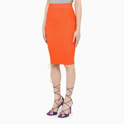 Shop Off-white ™ Coral Ribbed Pencil Skirt In Red