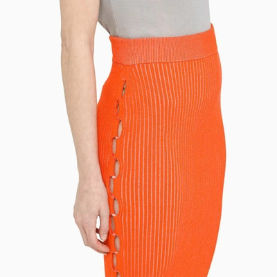 Shop Off-white ™ Coral Ribbed Pencil Skirt In Red