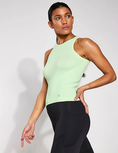 Shop Goodmove Ribbed High Neck Seamless Vest Top In Green