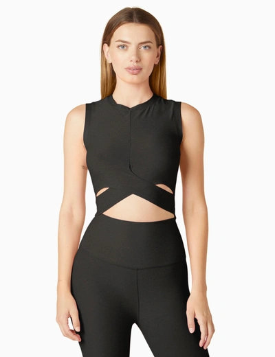Shop Beyond Yoga Featherweight Under Over Cropped Muscle Tank In Black