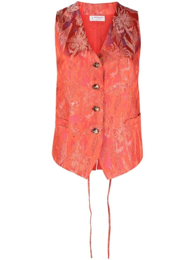 Shop Alberto Biani Floral Print Jacquard Vest In Red