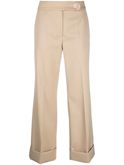 Lanvin Wool Trousers With Cropped Wide Leg In Beige