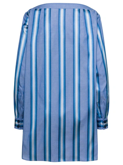 Shop Etro Mini Light Blue Off-the-shoulders Striped Shirt Dress In Cotton And Silk Woman