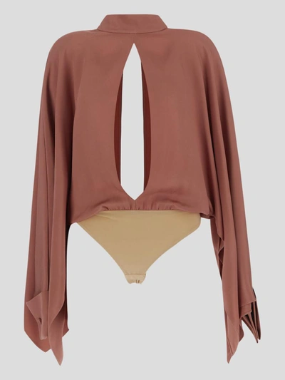 Shop Tom Ford Cape Sleeves Bodysuit In Antiquenude