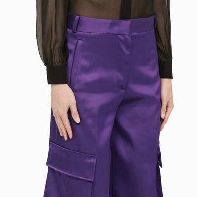 Shop Versace Satin Cargo Trousers In Purple