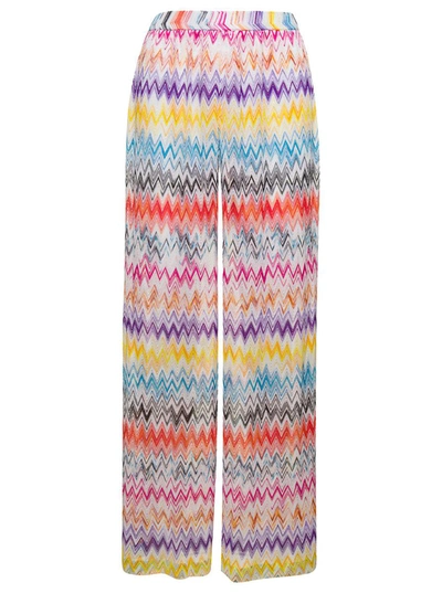 Shop Missoni Multicolor Wide Pants With Zig Zag Motif In Viscose Woman