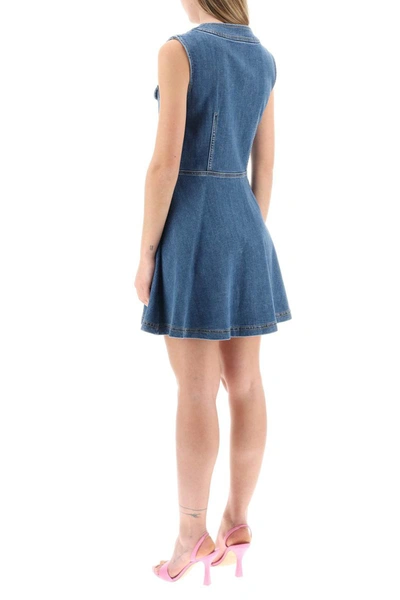Shop Moschino Denim Mini Dress With Teddy Buttons In Blue