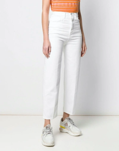 Shop Moncler Mom Fit Straight Leg Logo Jeans In White