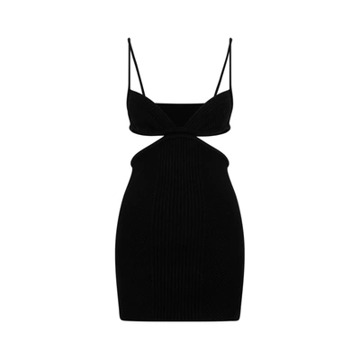 Shop Off-white Cut Out Ribbed Mini Dress In Black