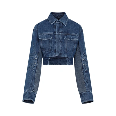 Shop Off-white Motorcycle Hole Crop Jacket In Blue