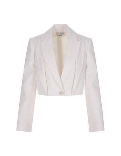 Shop Alexander Mcqueen Cropped Jacket With Double Revers And Cut-out In White