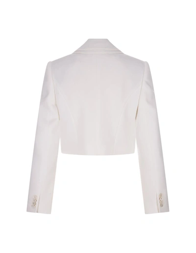 Shop Alexander Mcqueen Cropped Jacket With Double Revers And Cut-out In White